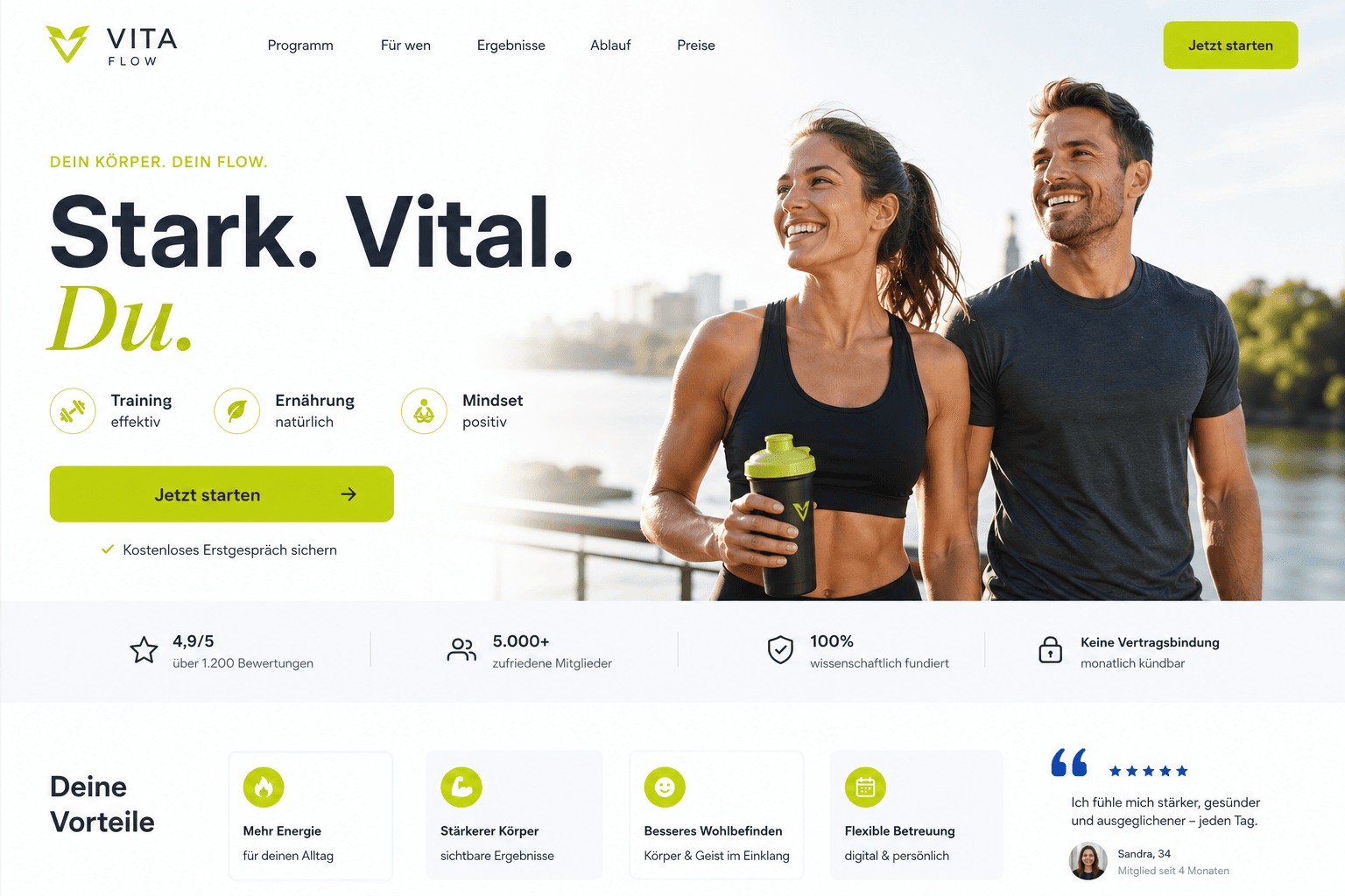 Fiktive Conversion-Landingpage für ein Fitness- und Gesundheitsangebot